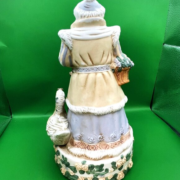 VTG Ceramic Old World Father Christmas Music Box Figurine Flowers Swan Holiday - Picture 3 of 16